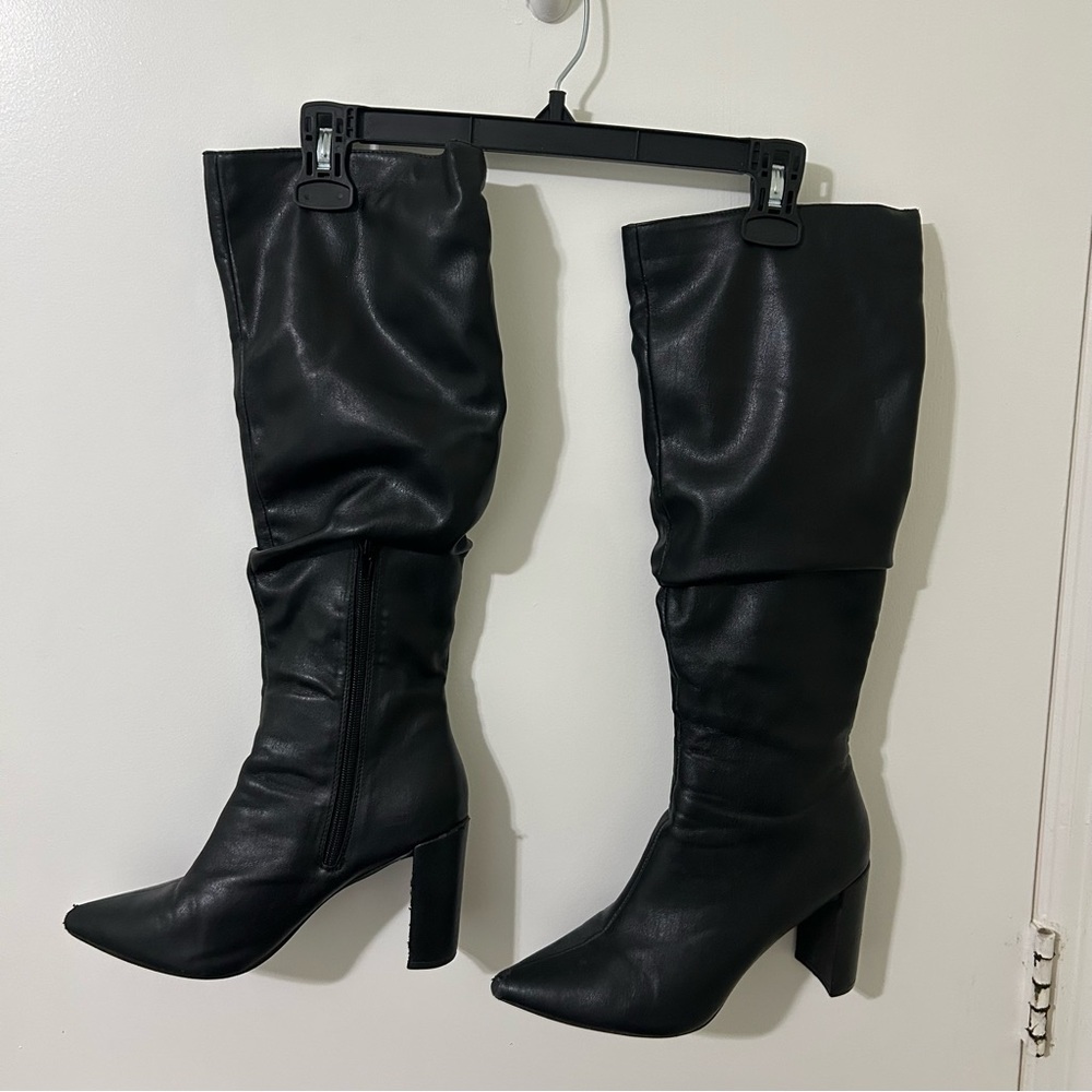 Public Desire | Women’s Elegant Black Knee-High Block Heel Boots | Size 6
